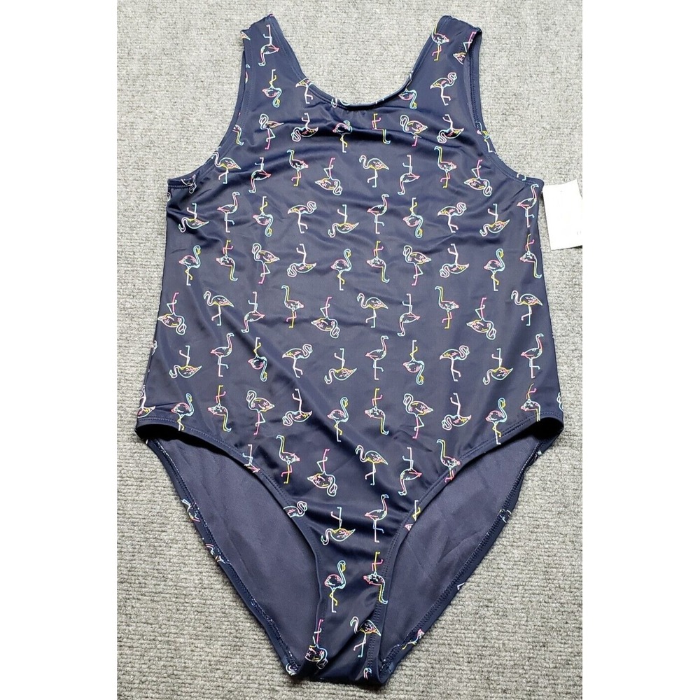 City Streets Swimsuit Girls XL 18.5 Blue Neon Print One-Piece Flamingo New